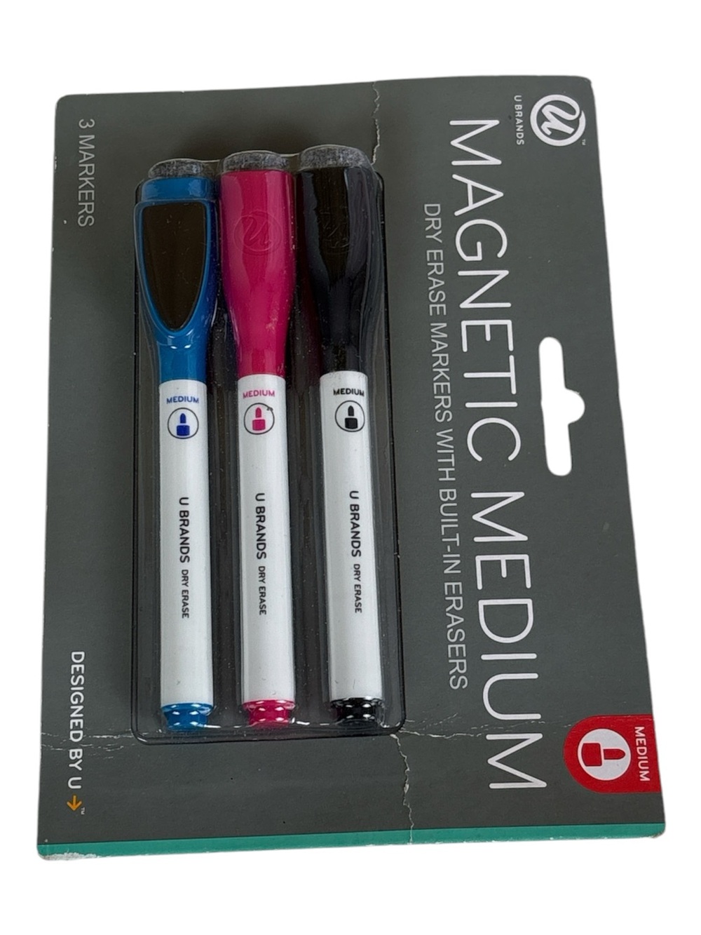 U Brands Magnetic Dry Erase Markers - Blue, Pink, Black (3-Pack)